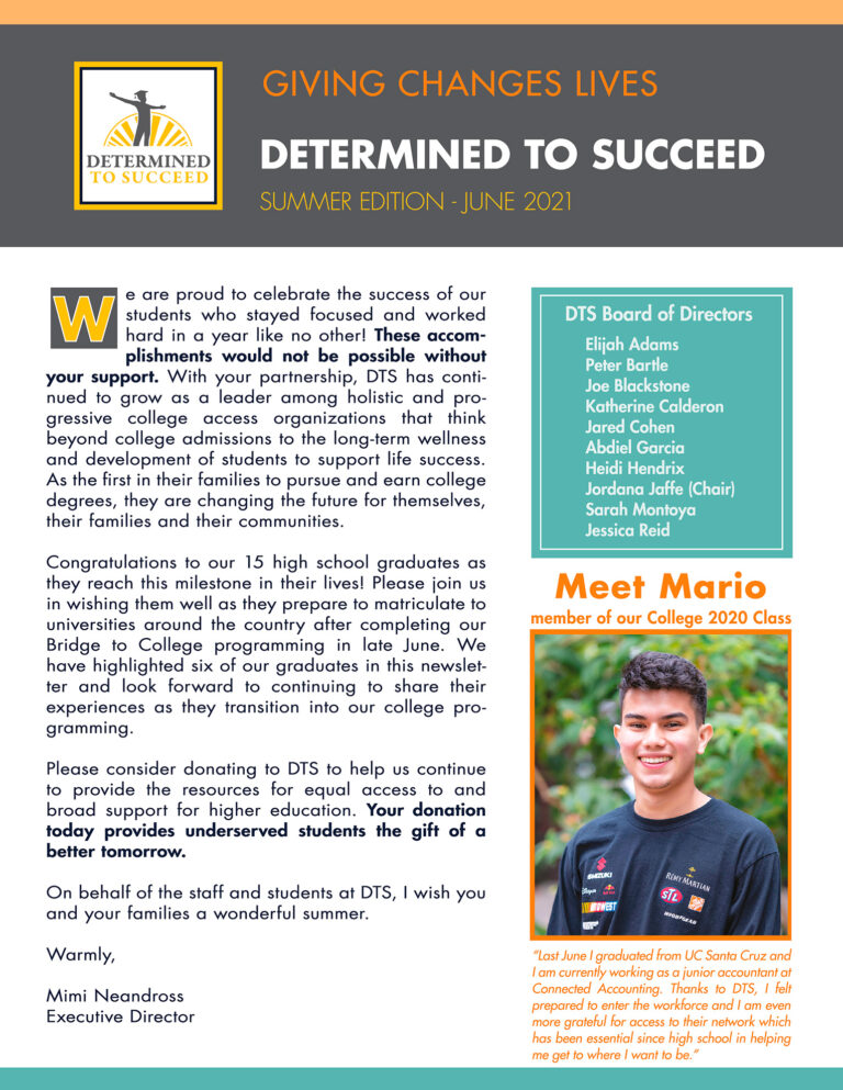 Determined to Succeed Summer 2021 Newsletter